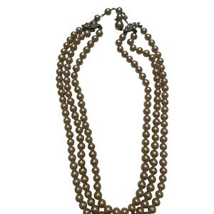Marvella 3 Strand Champagne Graduated Faux Pearl Necklace Clasp Pat Pend VTG